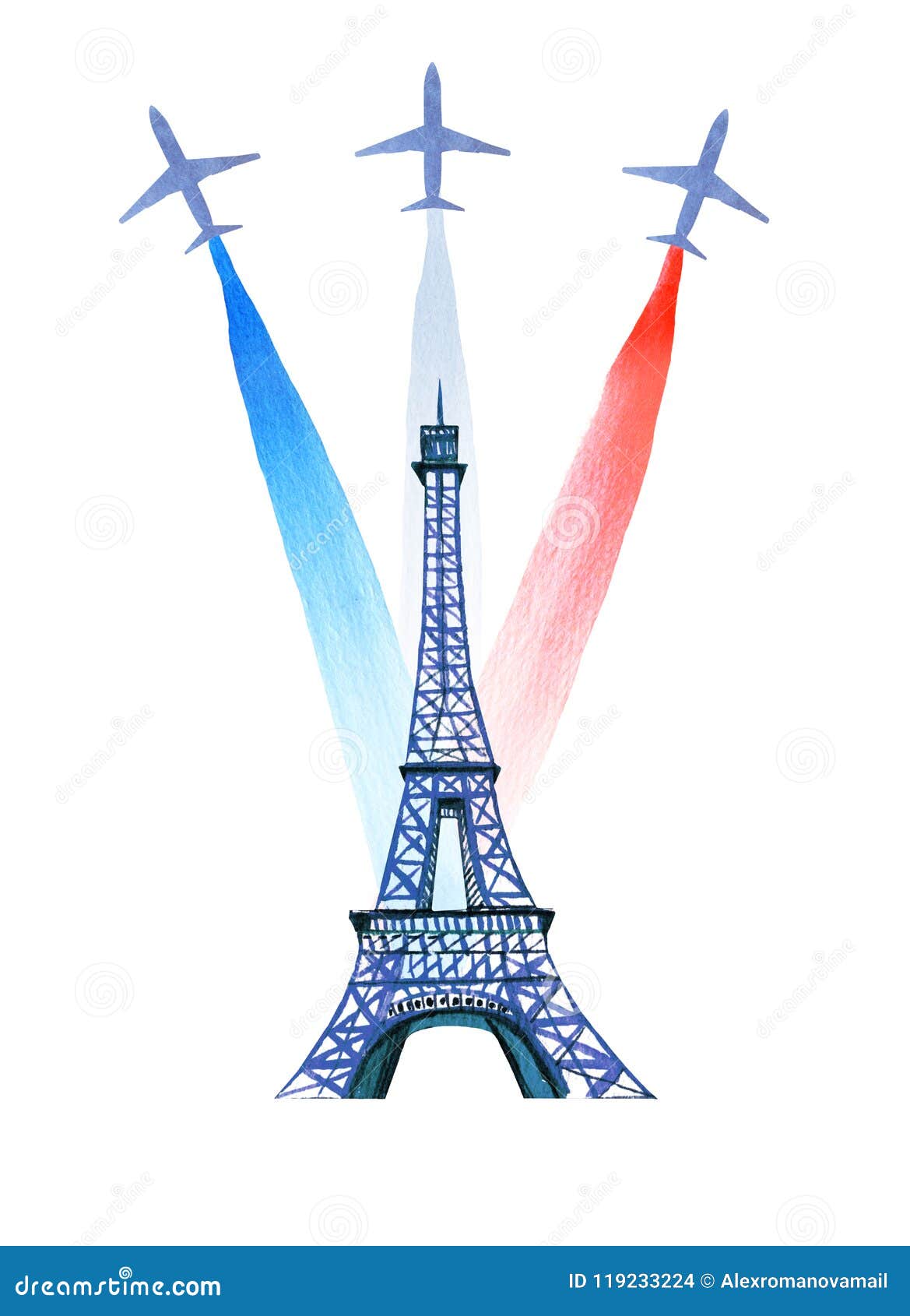 Bastille Day 14th Of July French National Day Hand Drawn Watercolor