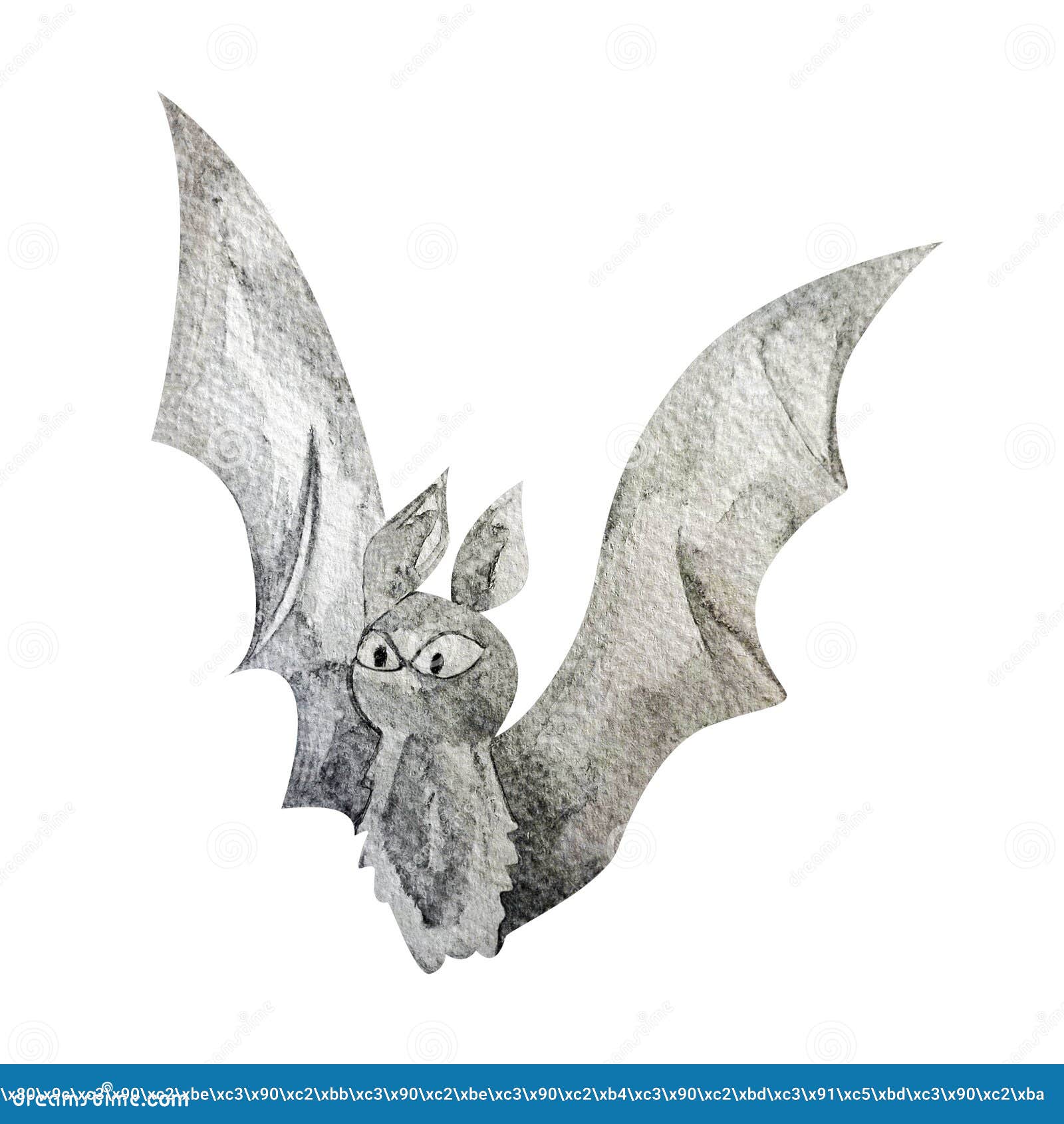 Bat with Big Eyes Watercolor Single Halloween Element. Template for