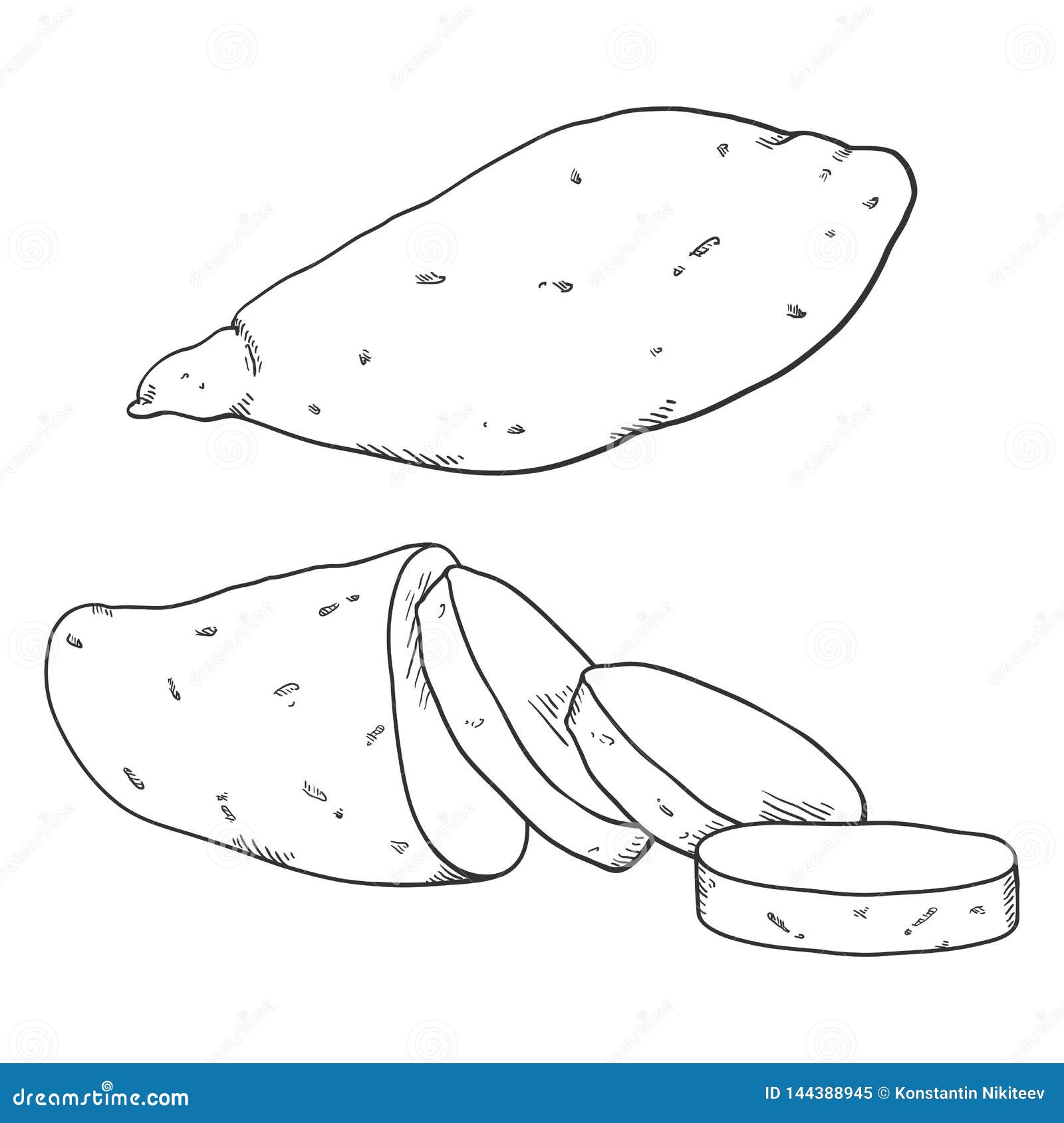 Desenho de Fruta-pão Inteira e Corte Transversal para colorir