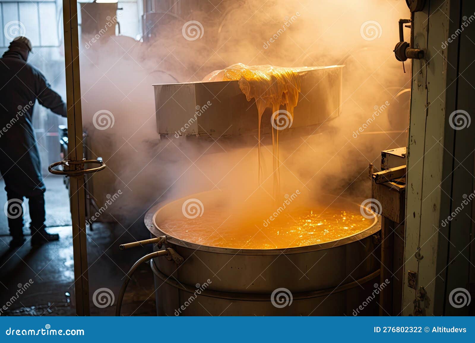 Batch of Maple Syrup Boiling Away in Large Evaporator Stock