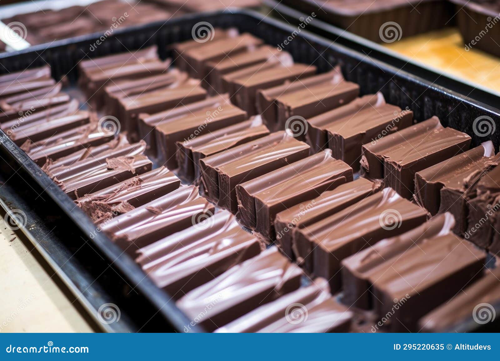 Batch of Unsweetened Dark Chocolate Bars in Molds Stock Image Image