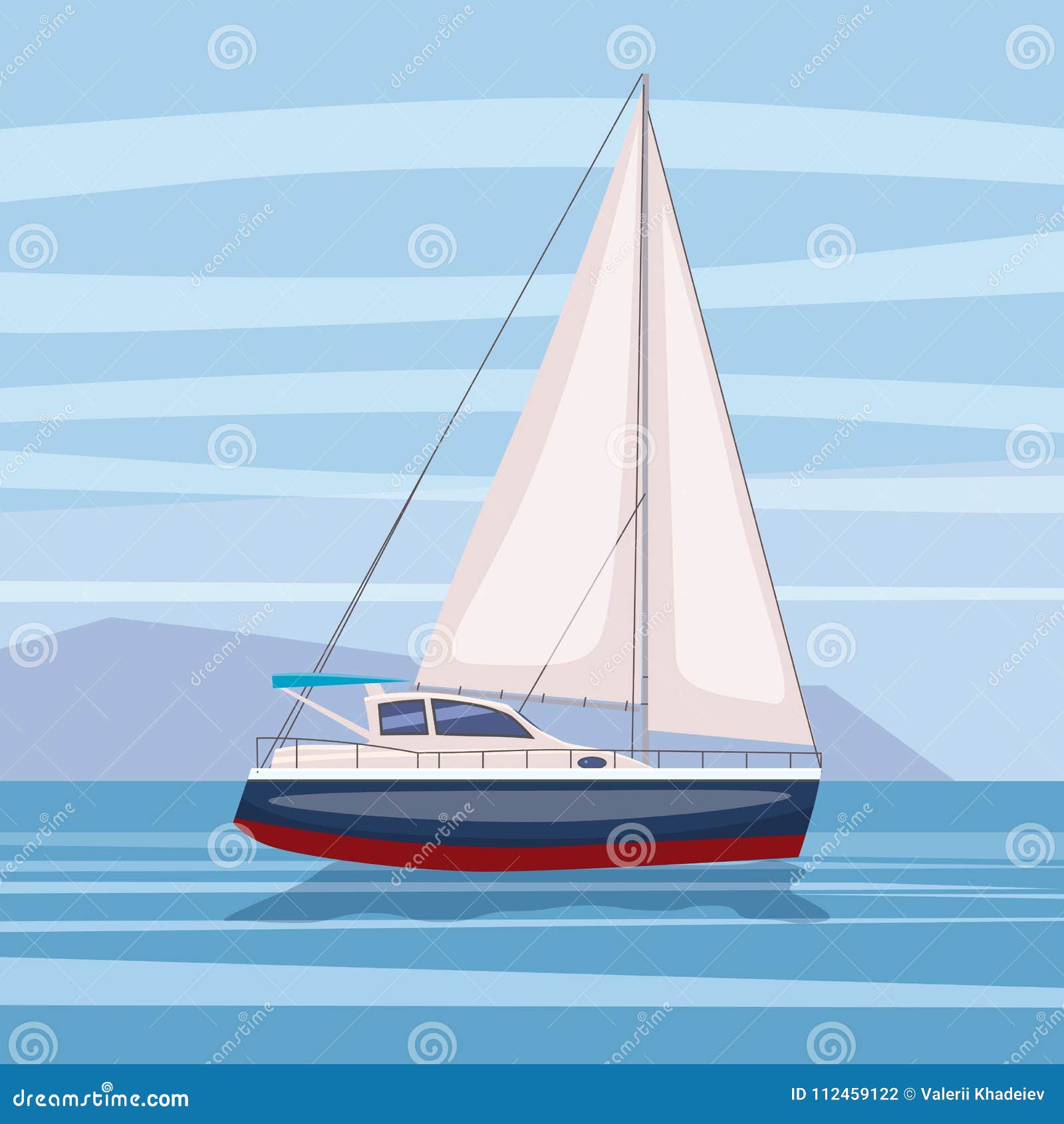 Bateau à Voile Flottant Sur La Surface De Leau Illustration
