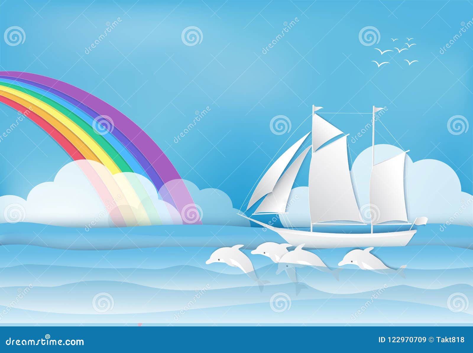 Bateau De Navigation Avec Le Dauphin En Mer Et L