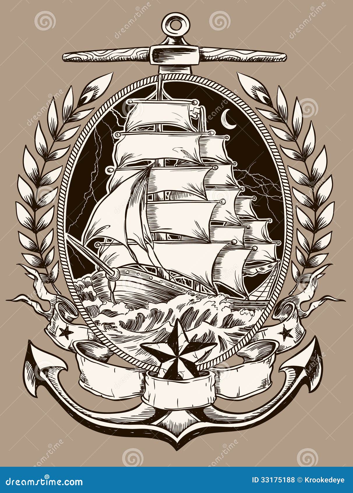 Bateau De Pirate De Style De Tatouage Dans La Crete Illustration De Vecteur Illustration Du Tatouage Dans 33175188