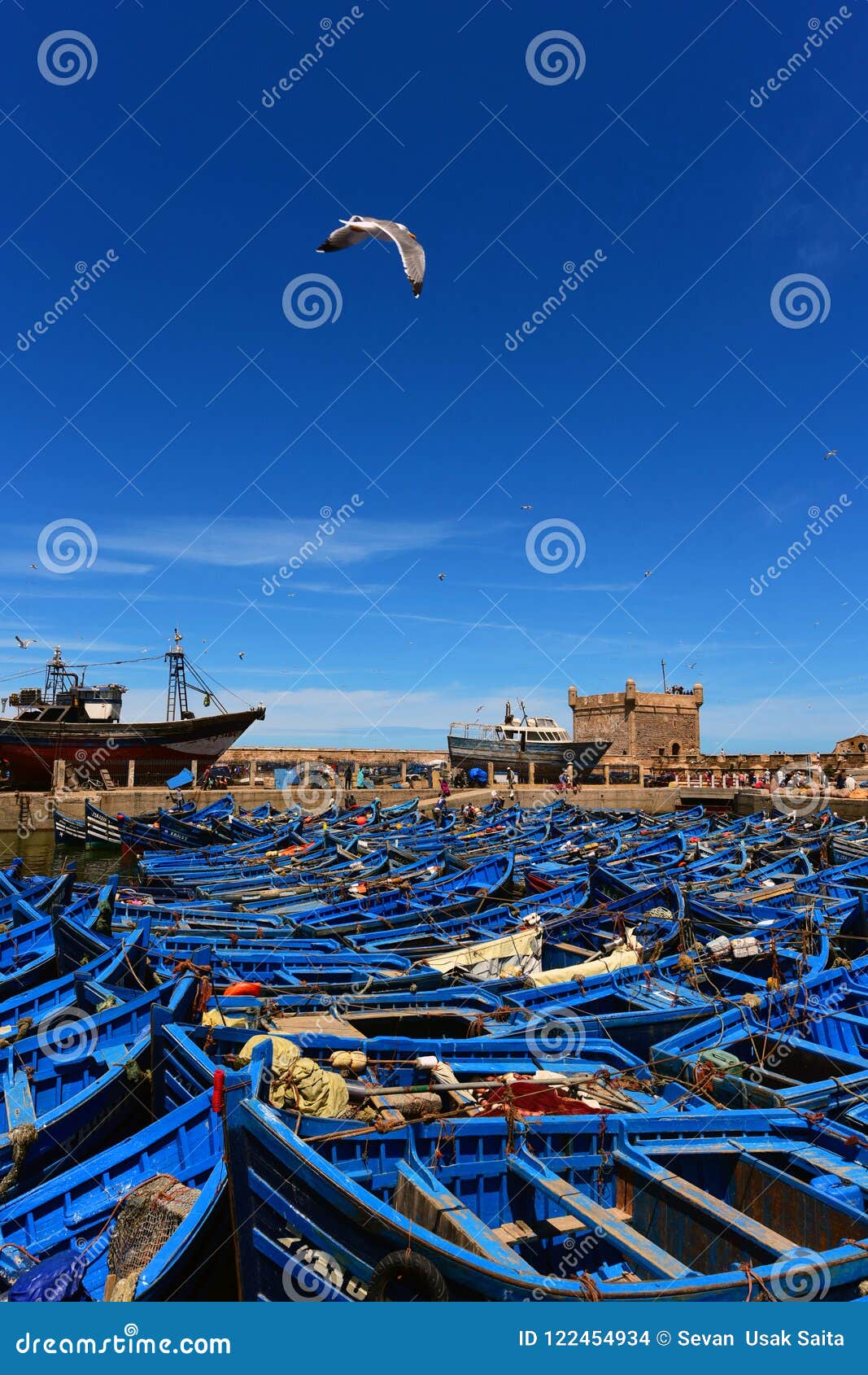 Bateaux De Pêche Bleus Dans Le Port Dessaouira Le Maroc