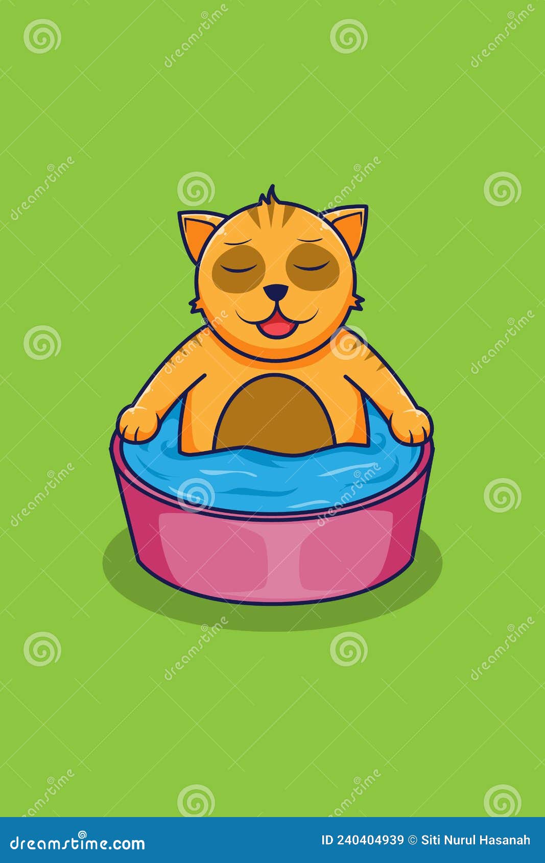 A Cute Cat Taking a Bath Cartoon Illustration Stock Vector
