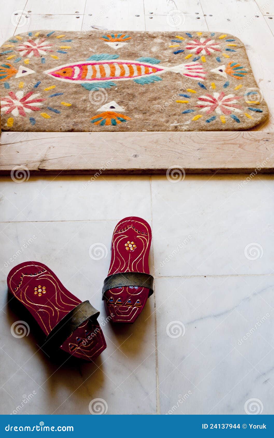 bath clogs and felt doormat at a turkish hamam