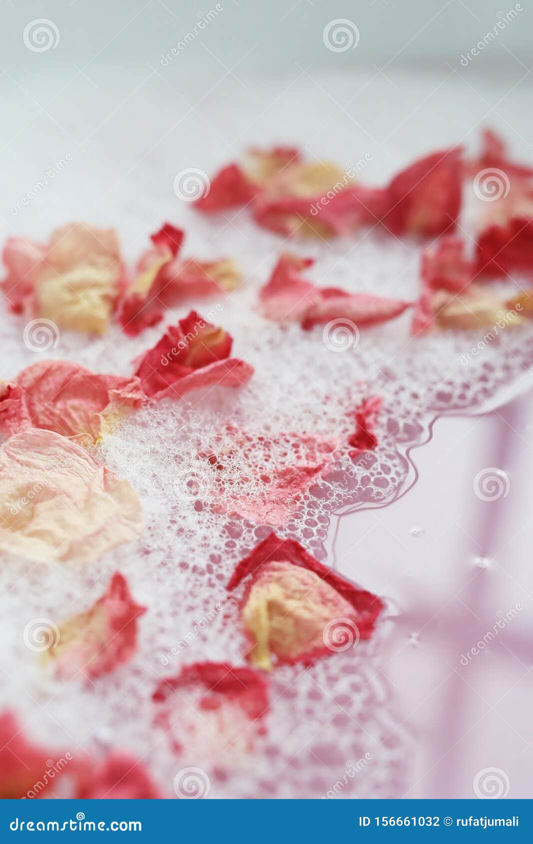 Bath with flower petals stock photo. Image of bathtub 156661032