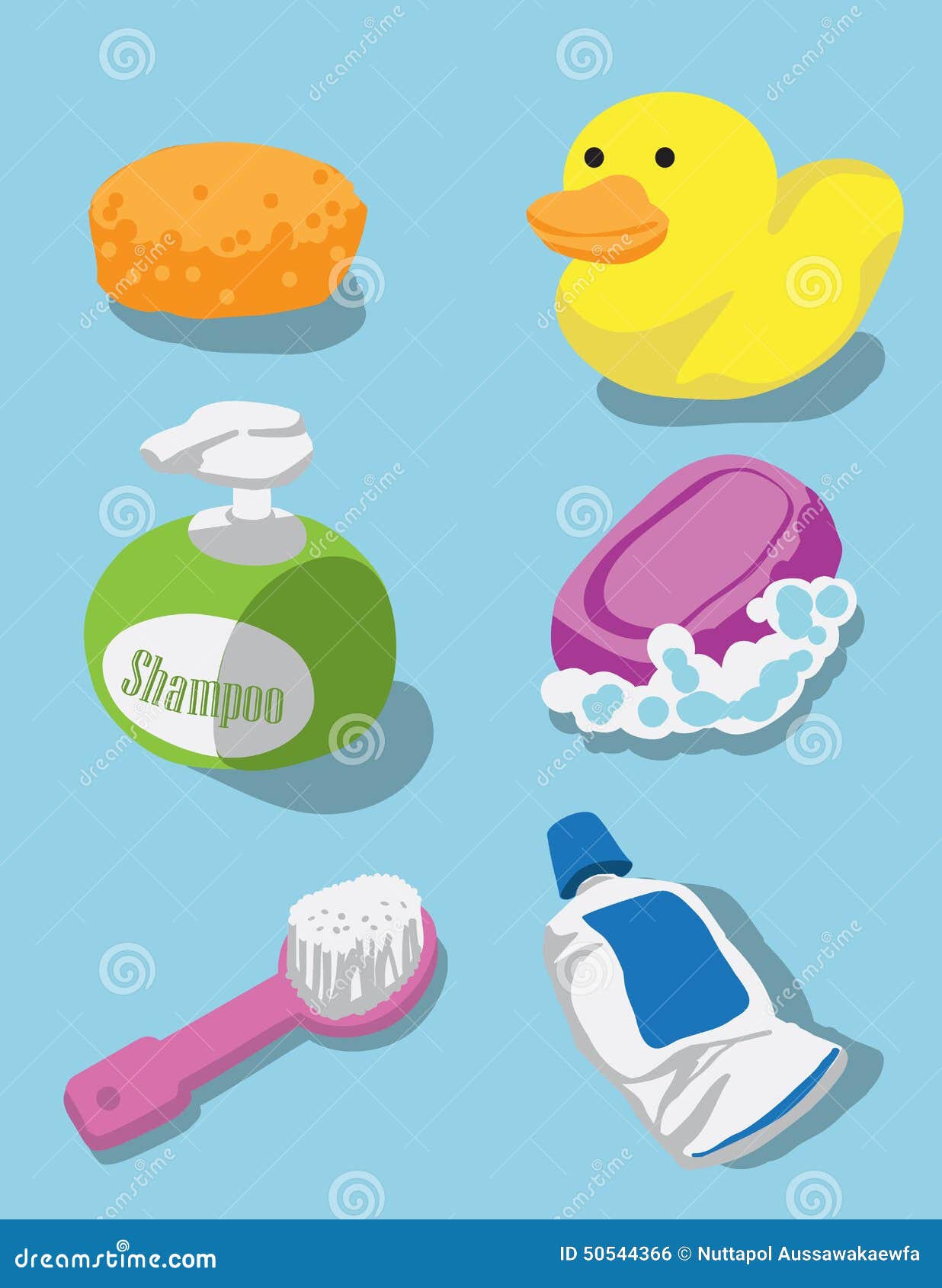 Seamless pattern with bath accessories - shampoo, rubber duck