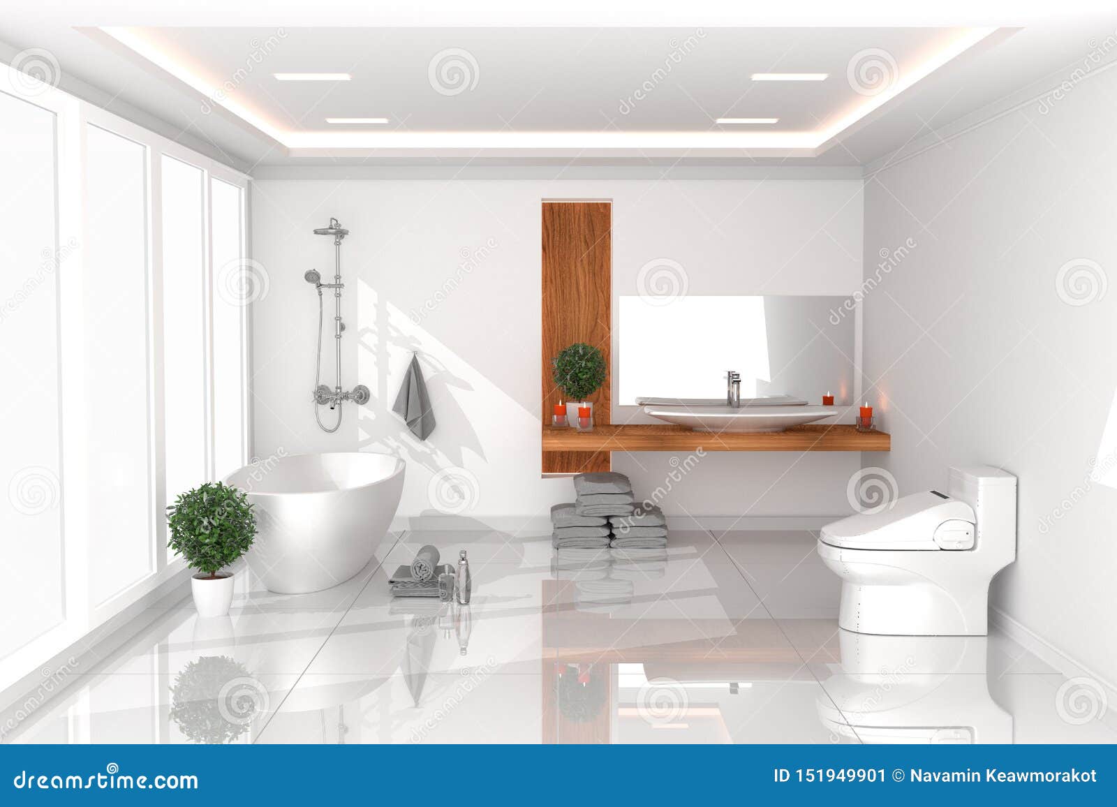 Bath Room Interior - White Empty Room Concept - Modern Style, Bathroom ...