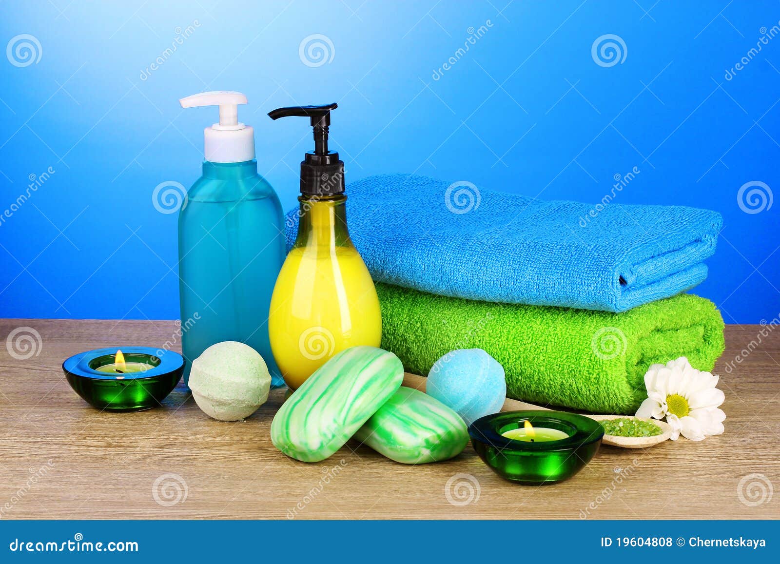 Bath salt, soap and towels stock photo. Image of renew 19604808