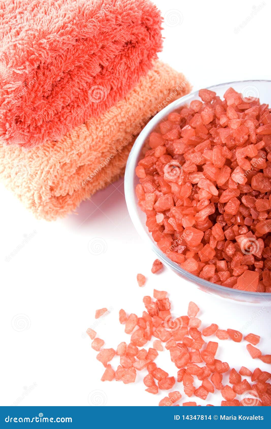 Bath salt and towels stock photo. Image of glass, still 14347814