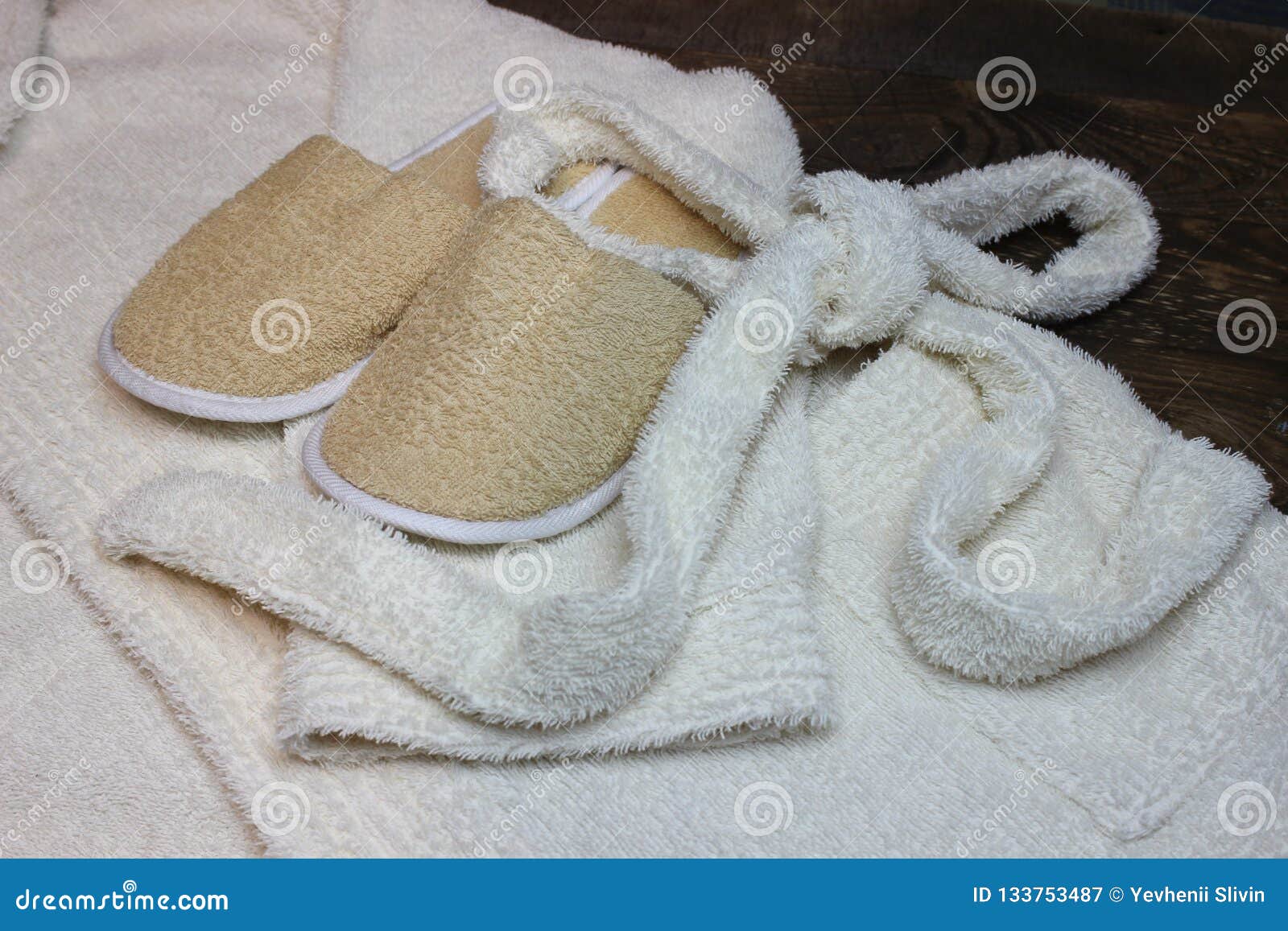 Bath slippers and bathrobe stock image. Image of luxury 133753487