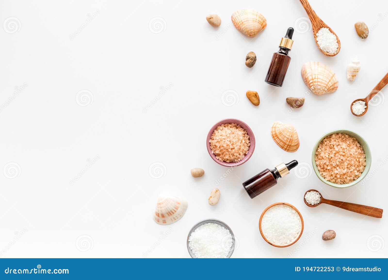 Bath Spa Set with Sea Salt and Seashells. Top View Stock Image Image