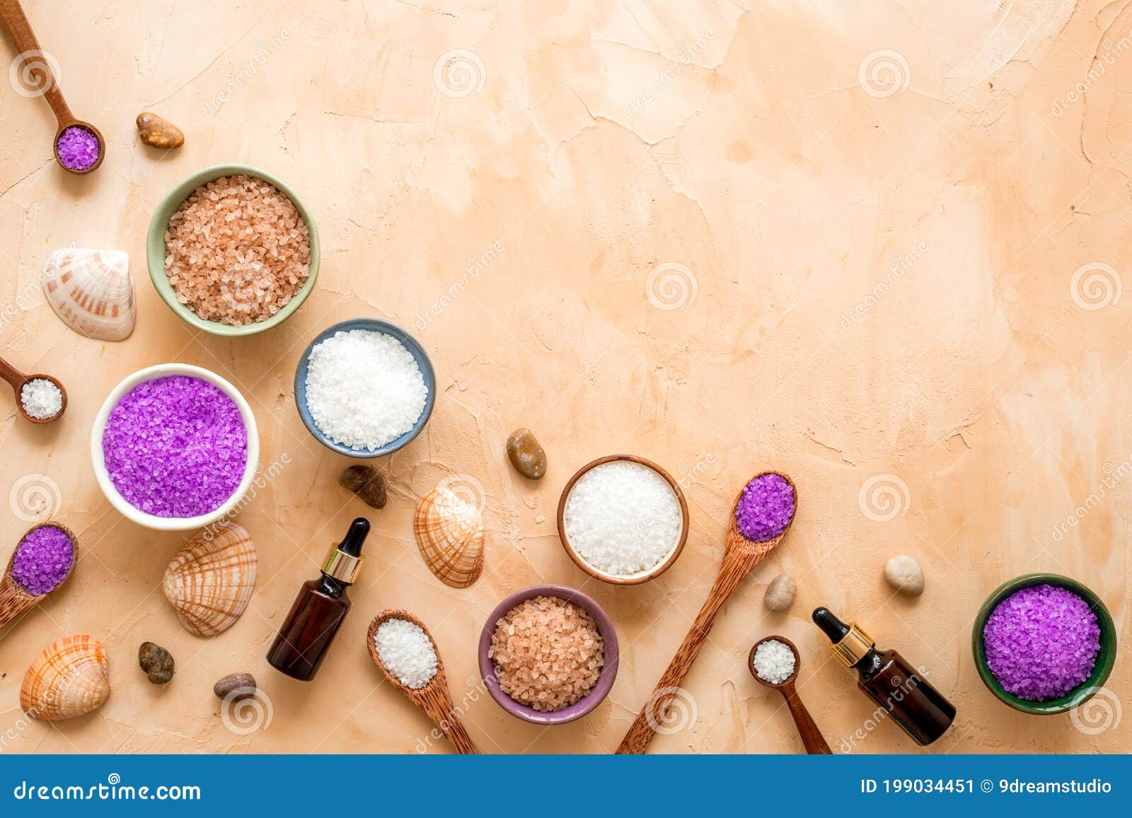 Bath Spa Set with Sea Salt and Seashells. Top View Stock Image Image