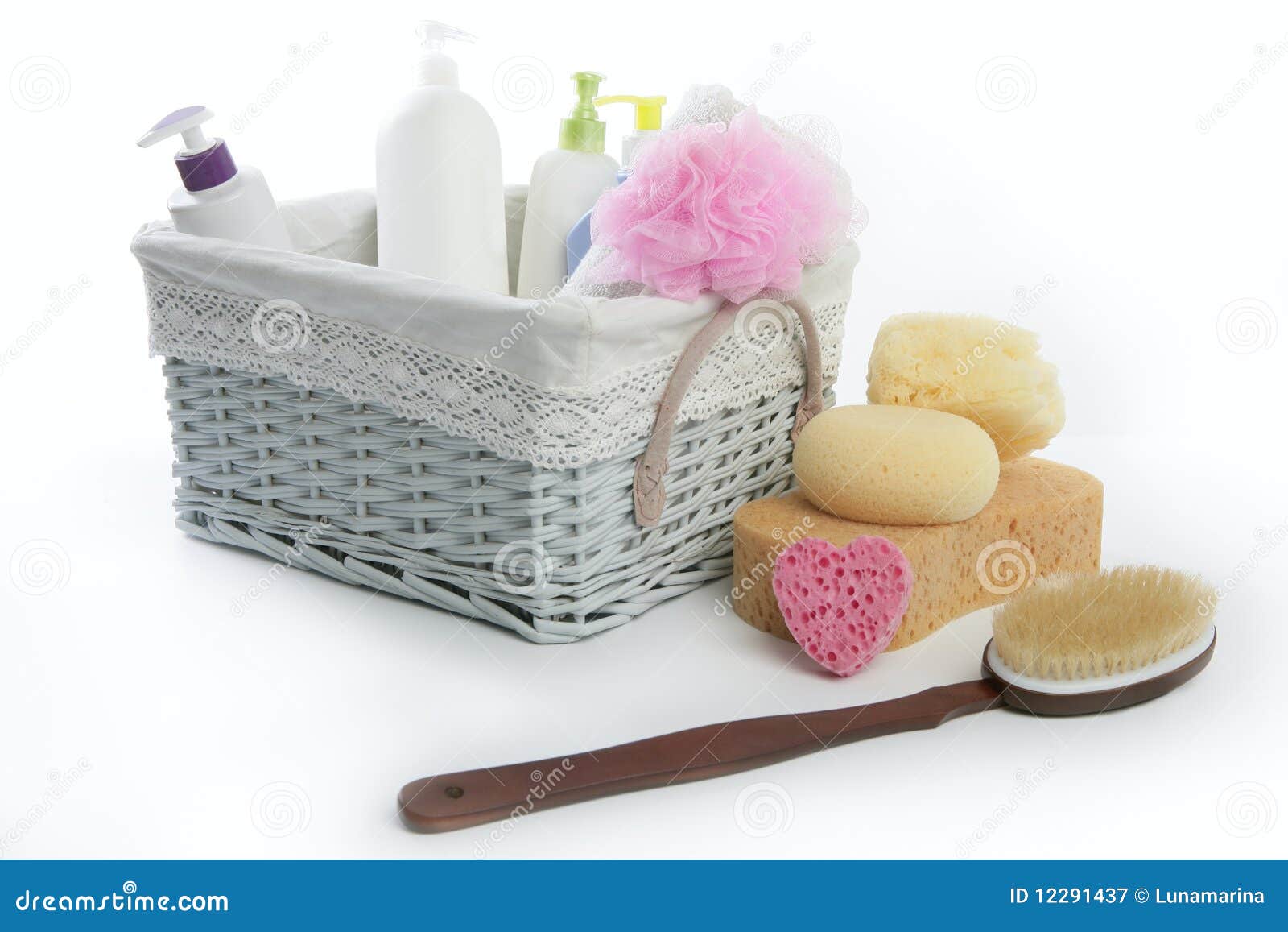 bath toiletries basket with shower gel