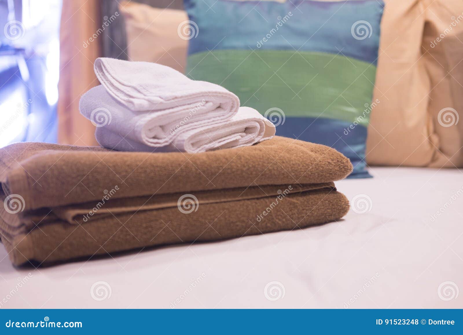 Bath Towels on the Bed Sheets Stock Photo Image of interior, hotel