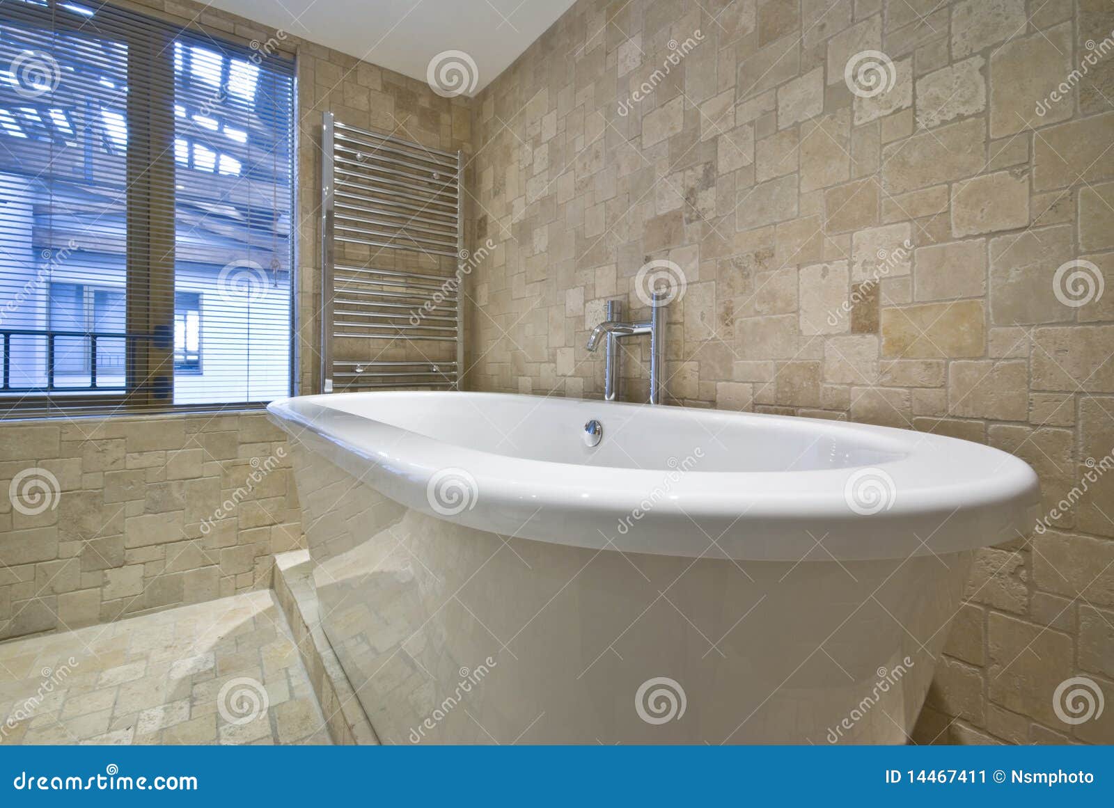 Bath Tub Detail with Stone Tiled Walls Stock Image Image of brown