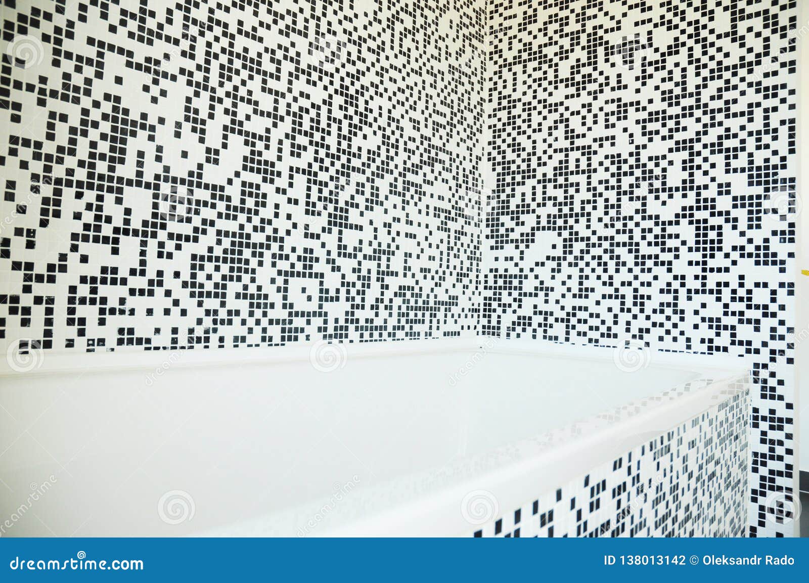 Bath Tub with Modern Mosaic Tiles Stock Photo Image of monochrome, bathroom 138013142