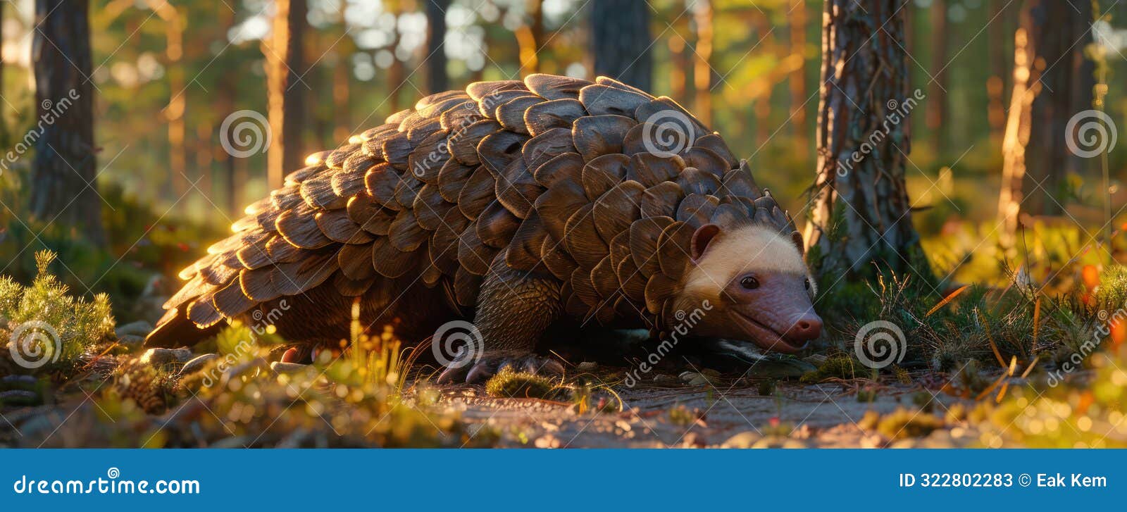 an enchanting pangolin in its natural forest habitat under the sun warm glow, highlighting the majestic beauty and serenity of