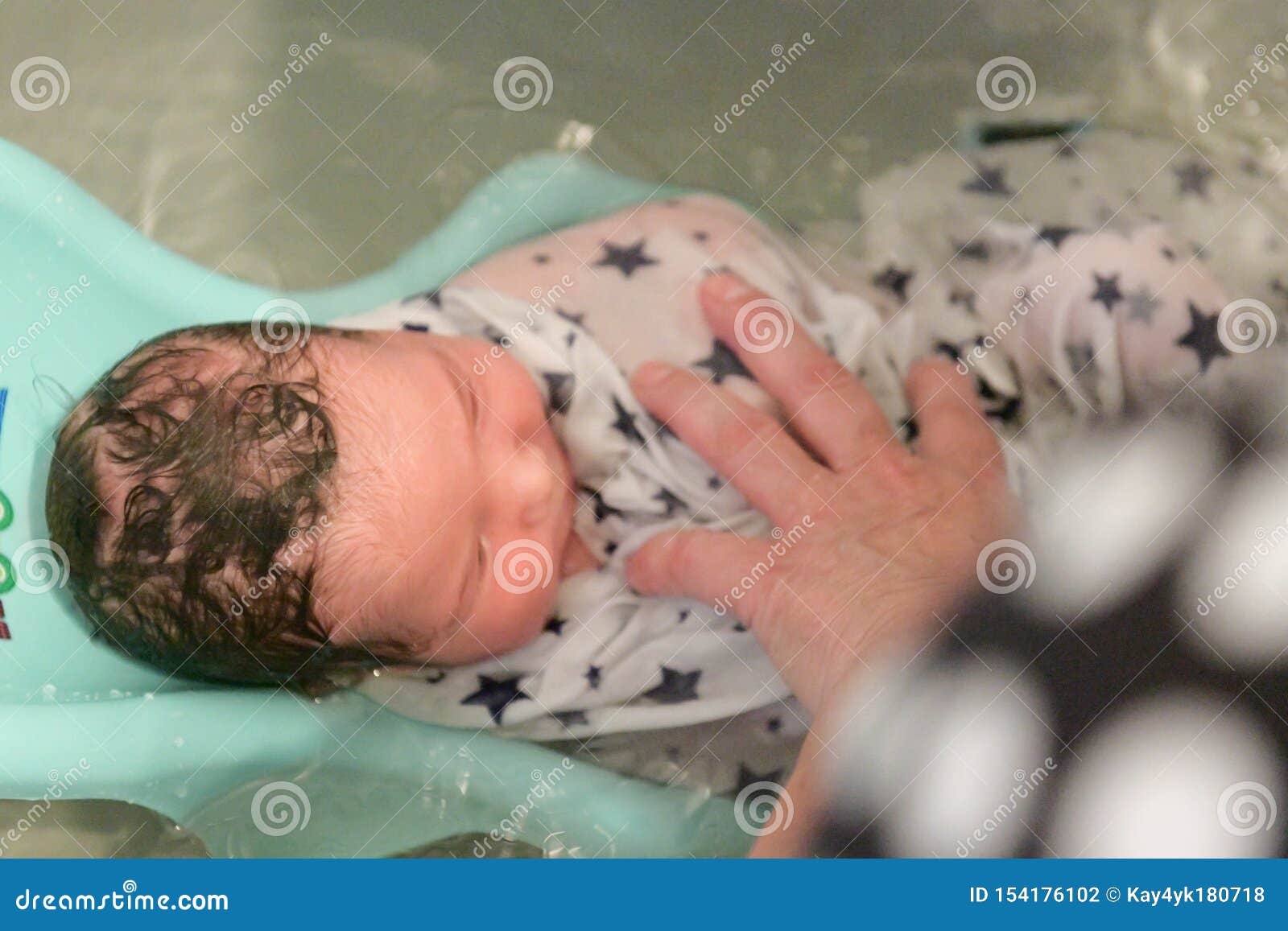 Bathing A Newborn At Home A Picture Of A Newborn Baby From The First Bathroom Stock Photo Image Of Human Mother 154176102