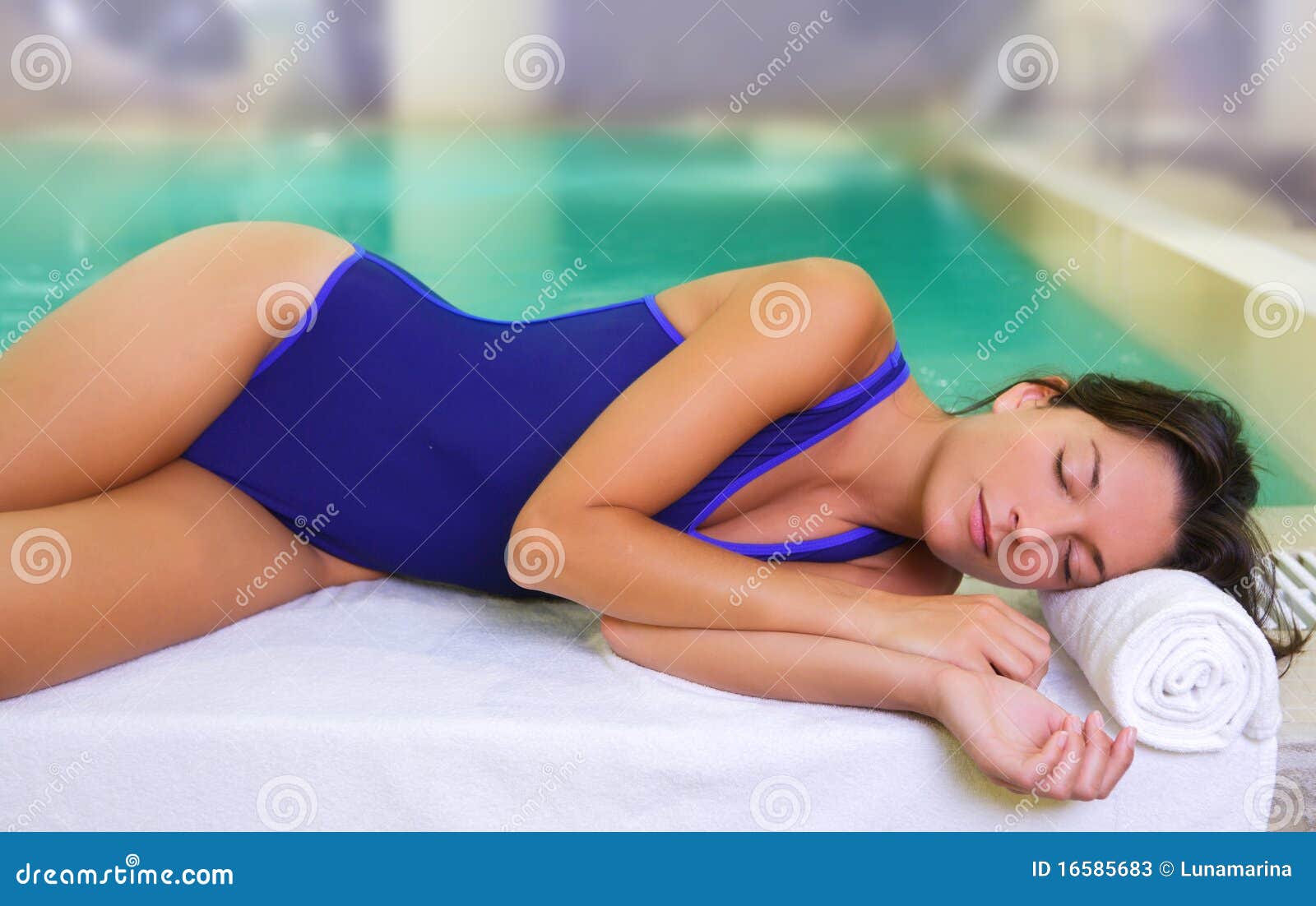 bathing suit spa woman relaxed turquoise pool