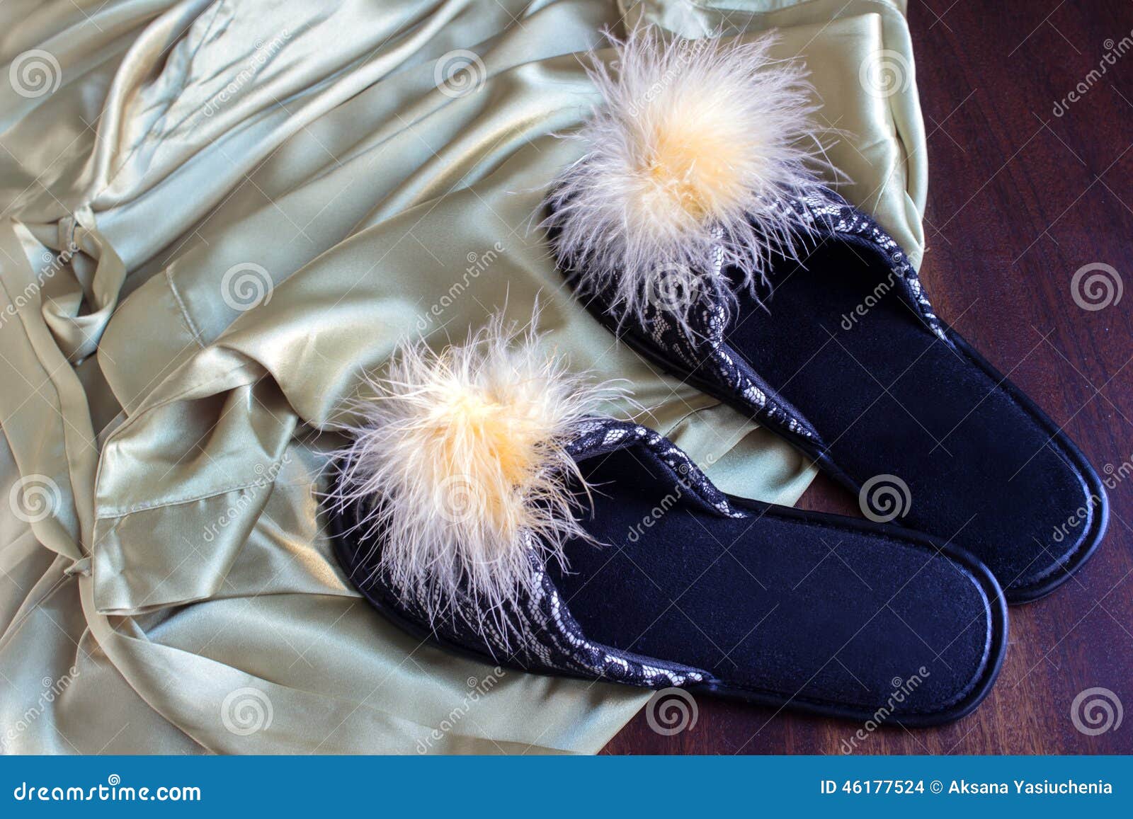 Bathrobe and slippers stock photo. Image of clothing 46177524