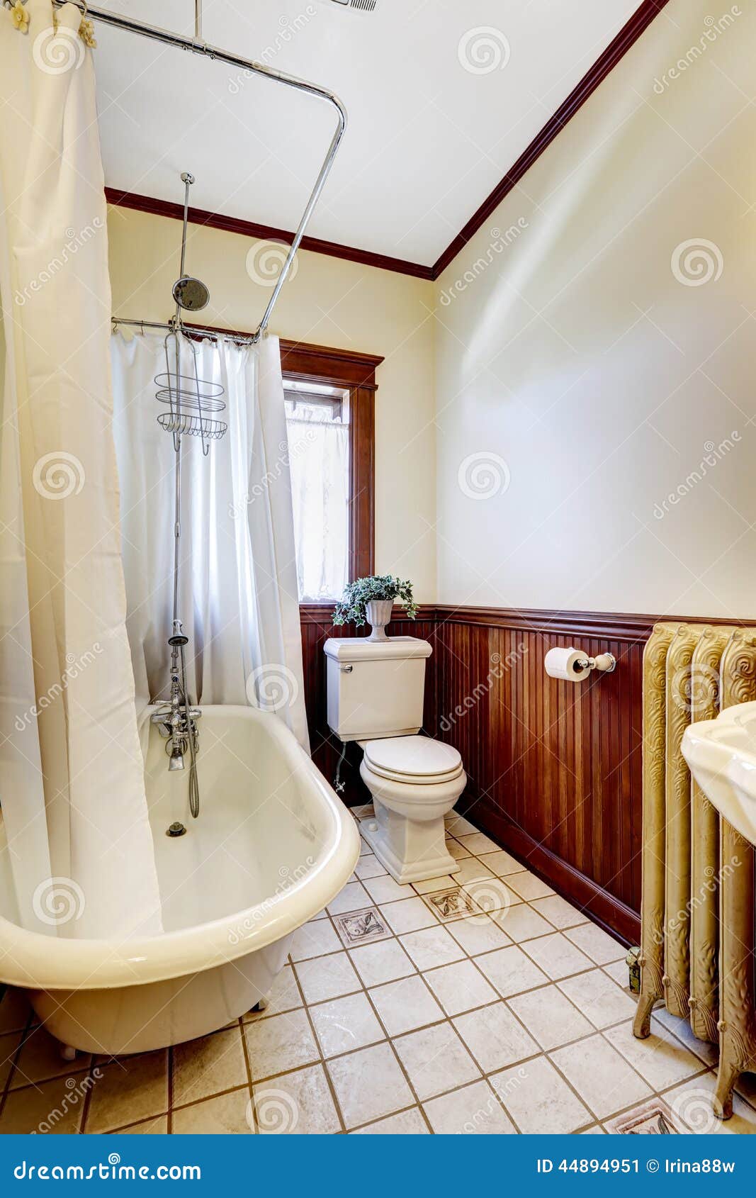 Bathroom with Bath Tub White Wraparound Curtain Stock Image Image of