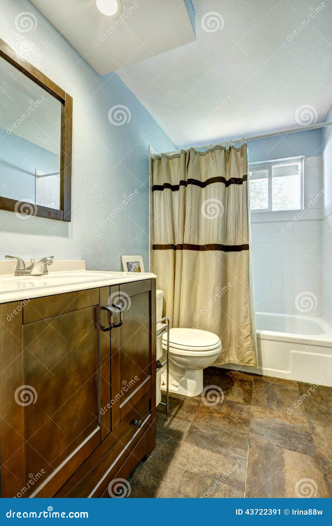 Bathroom With Brown Tile Floor And Light Blue Walls Stock Image Image of indoor, curtain: 43722391 Bathroom With Brown Tile Floor And Light Blue Walls Stock Image Image of indoor, curtain: 43722391