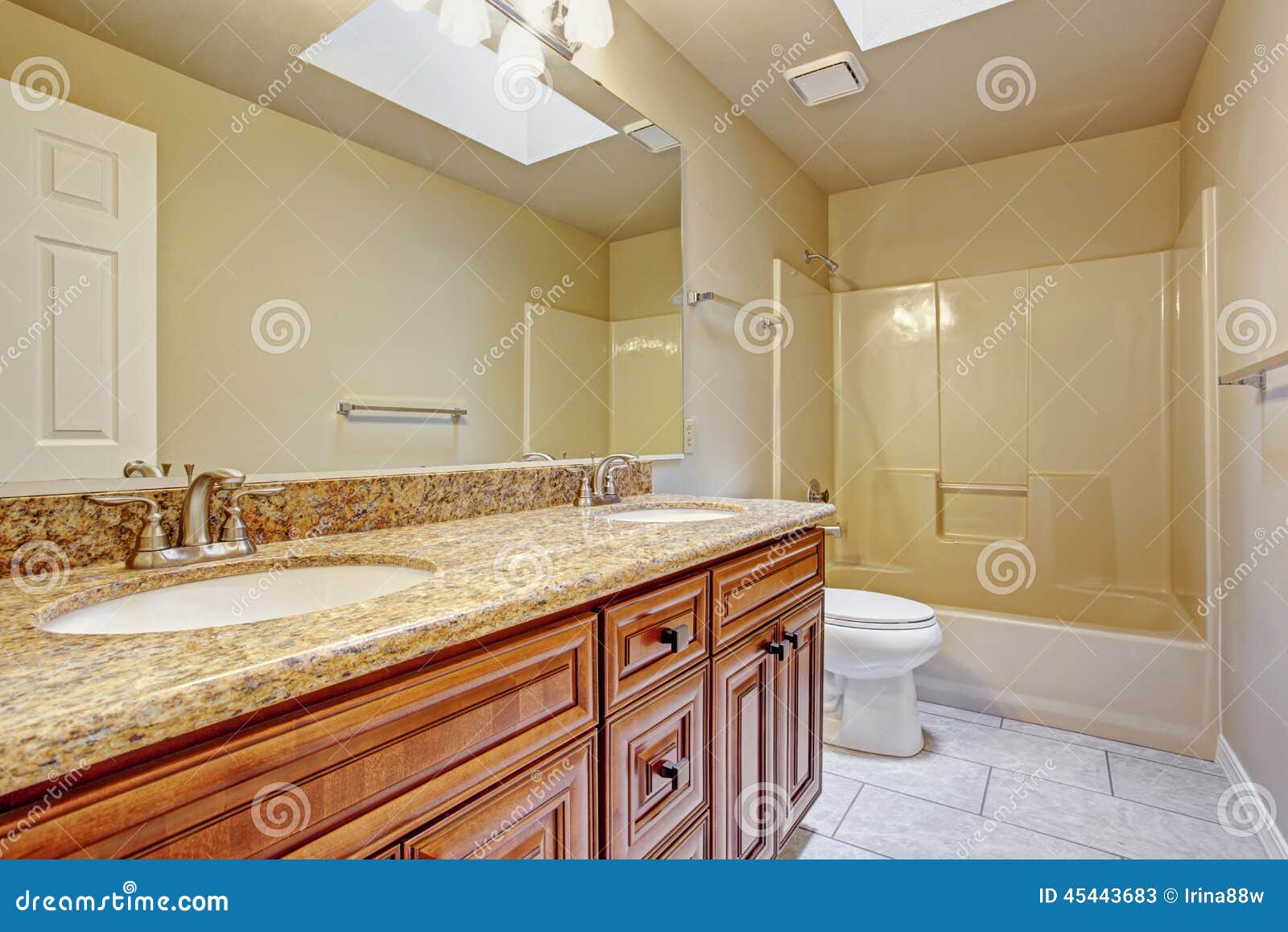 Bathroom with Two Sinks and Granite Top Stock Image Image of