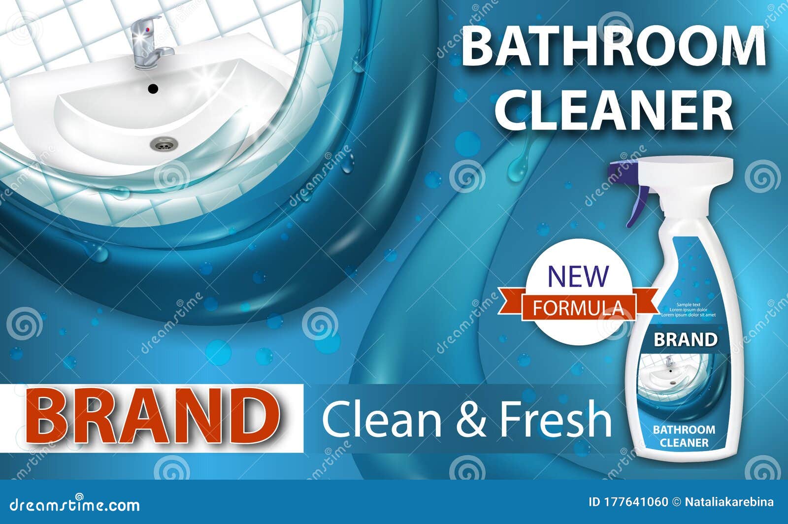 Bathroom cleaners ad poster, spray bottle mockup with liquid soap detergent  for bathroom sink and toilet with bubbles. 3d Vector illustration Stock  Vector