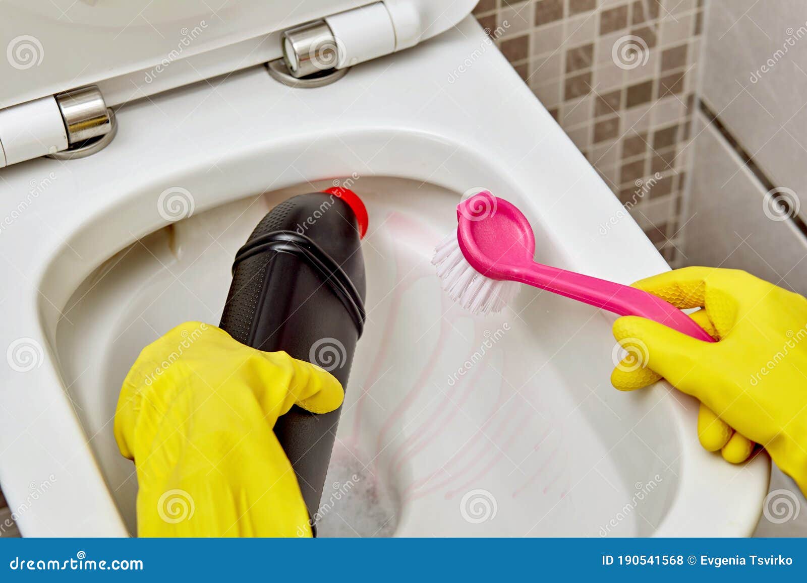 Bathroom Cleaning by a Professional Cleaner. Rubber Gloves for Cleaning.  Stock Photo - Image of latex, indoor: 190541568