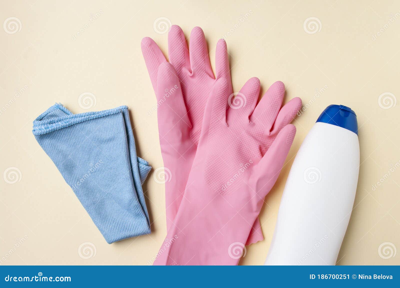 Bathroom Cleaning Tools, Detergent, Rubber Gloves, Fabric. Housekeeping.  Stock Image - Image of clear, pink: 186700251