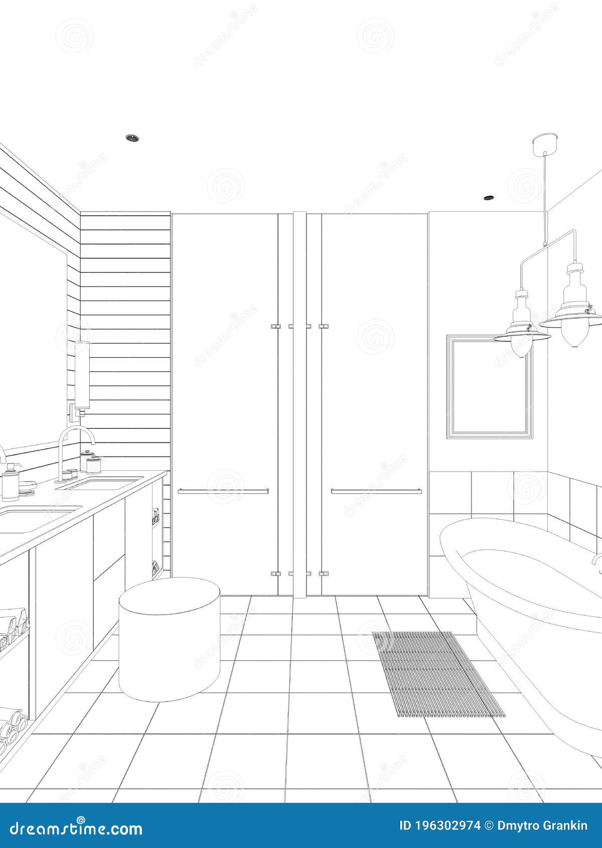 Bathroom Design Drawing Blueprint 3d Render Stock Illustration Illustration Of Bath