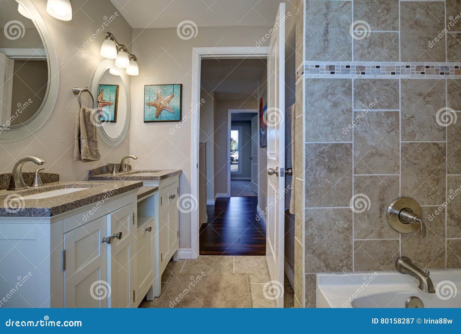 Bathroom Detail Vanity Cabinet With A Shower Stock Image Image