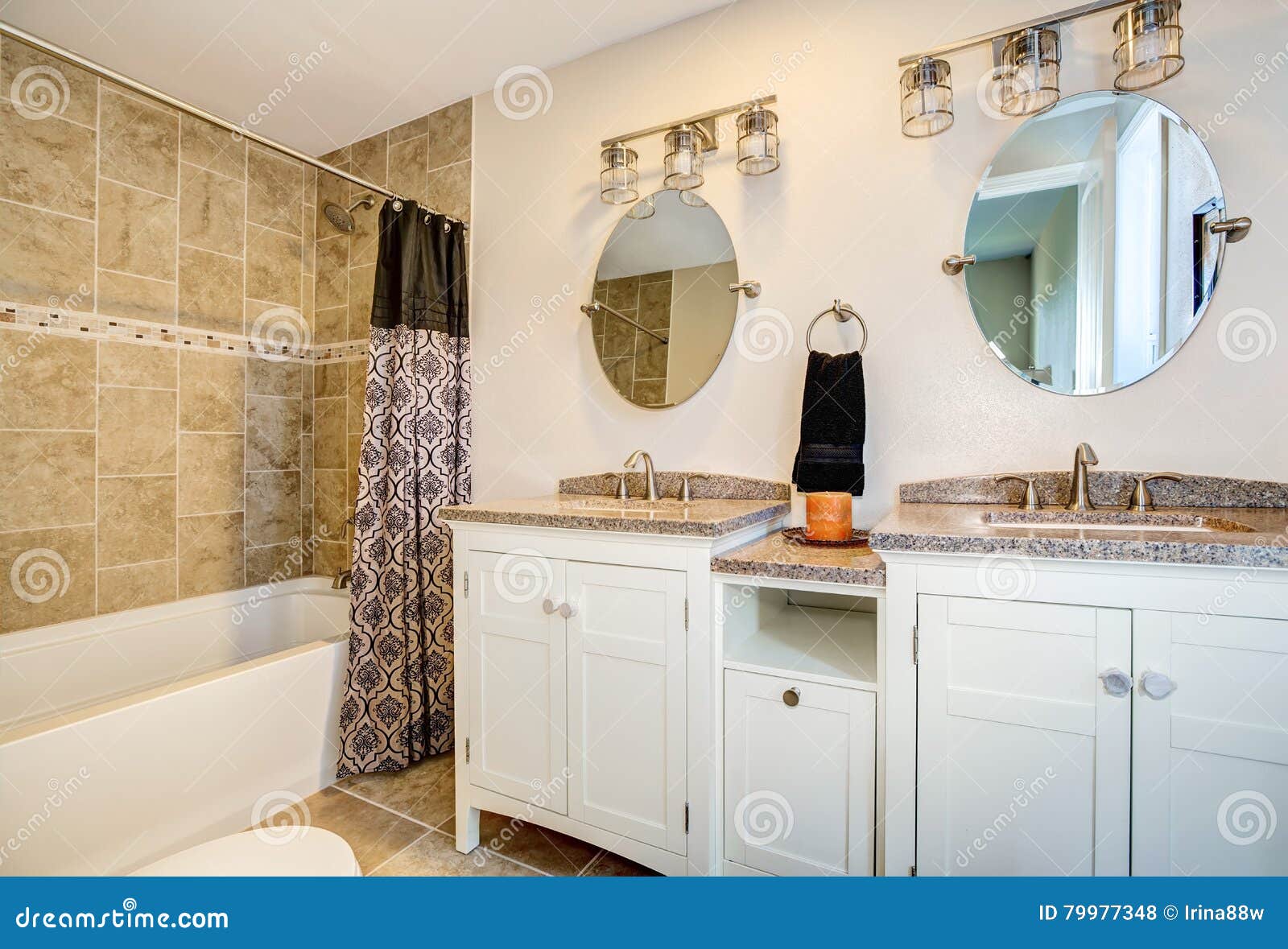 Bathroom Detail Vanity Cabinet With A Shower Stock Photo Image