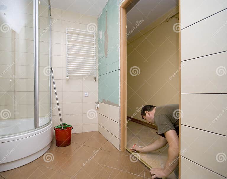 Bathroom door renovation stock photo. Image of male, lain 2831612
