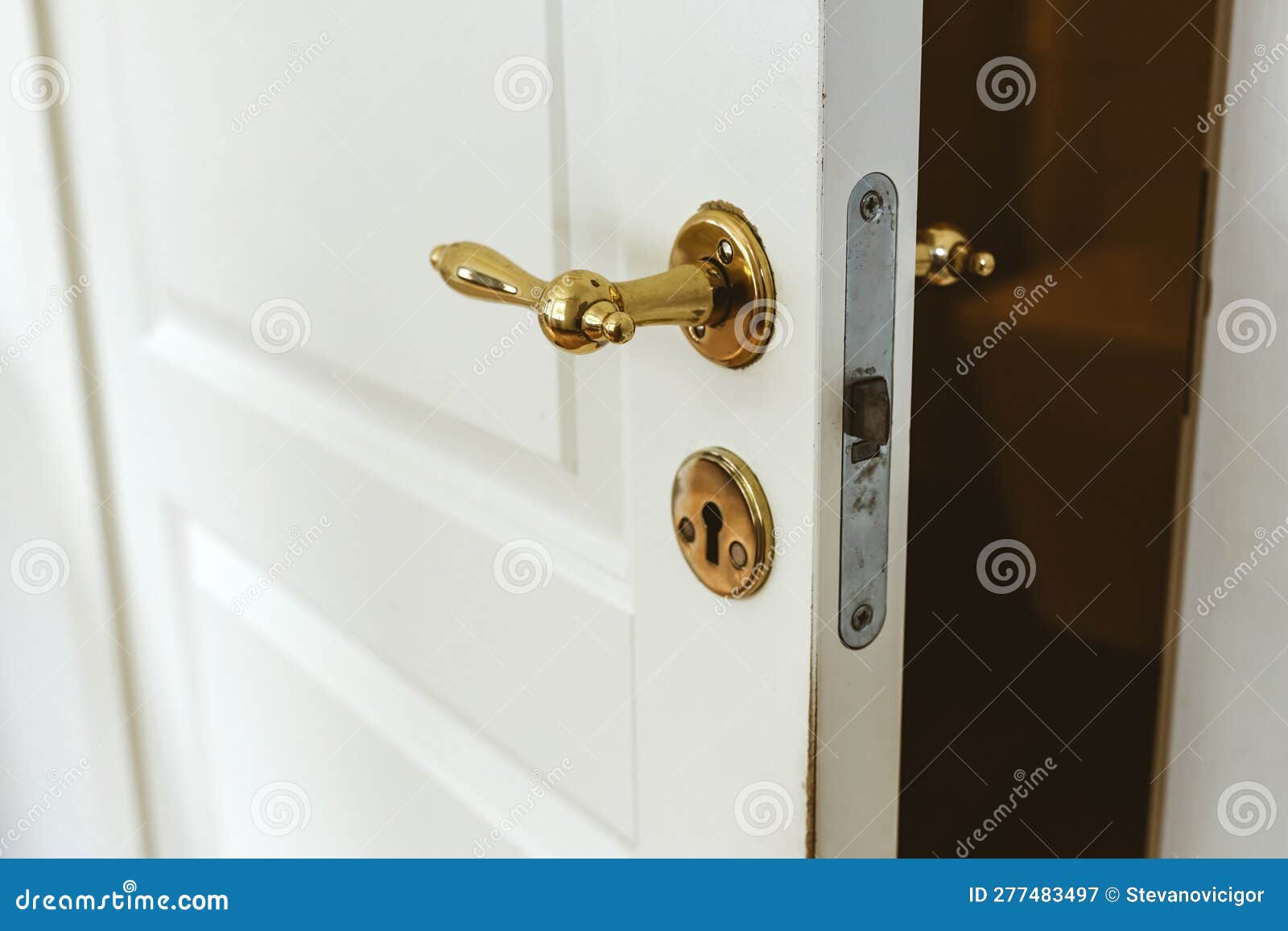 Bathroom Door with Vintage Brass Handle Stock Image - Image of entrance ...