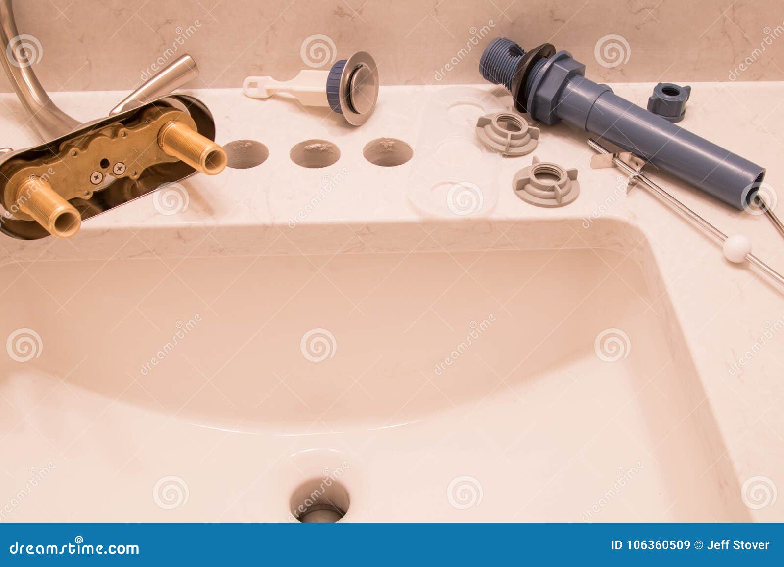 Bathroom Faucet And Drain Ready For Installation Stock Image