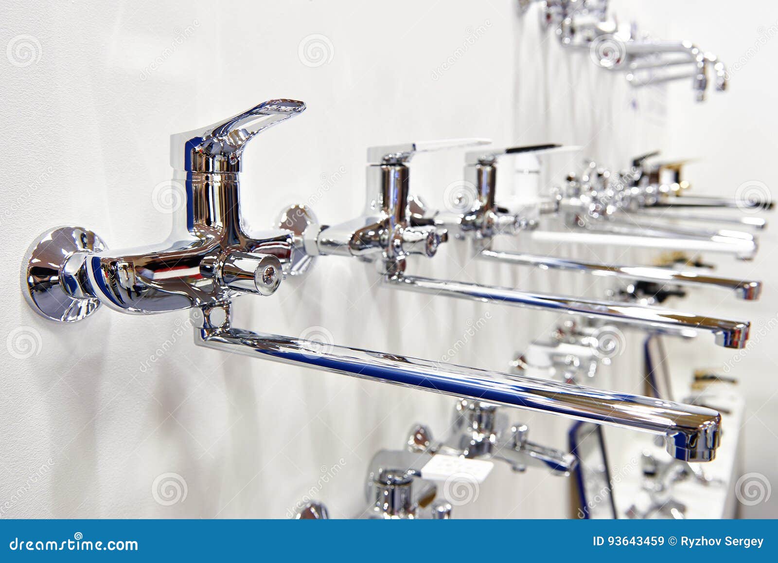 Bathroom faucets in store stock image. Image of metal 93643459