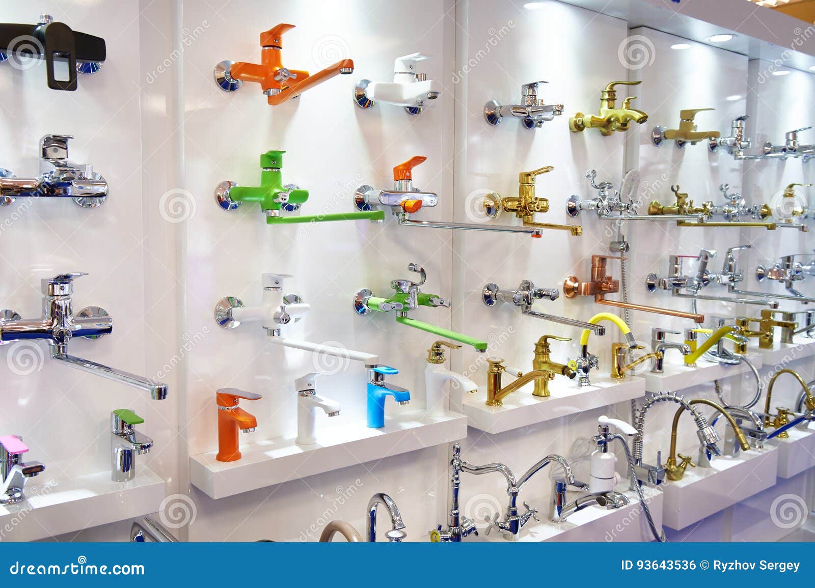 Bathroom faucets in store stock photo. Image of household 93643536