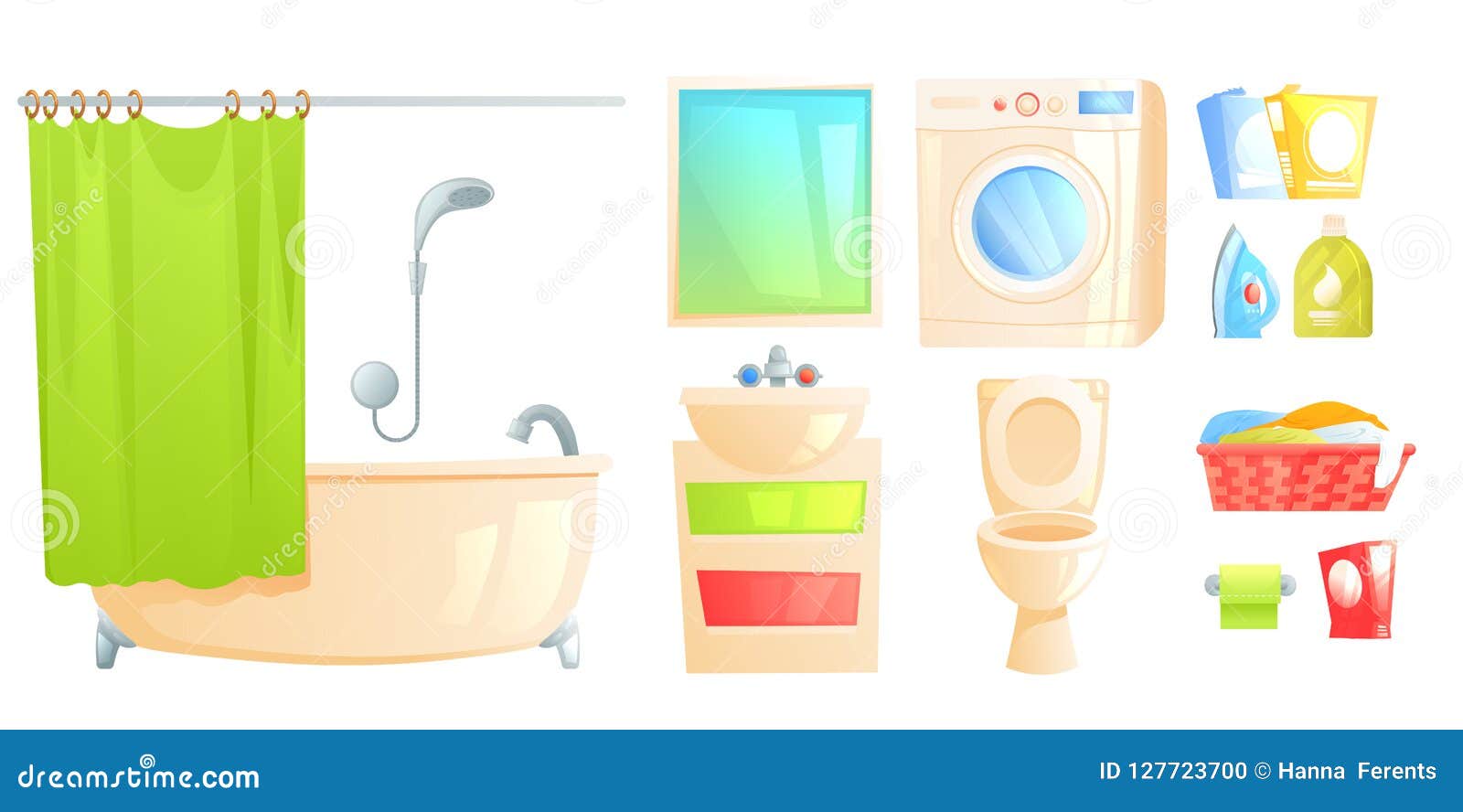 Bathroom furniture and equipment isolated objects bath and toilet