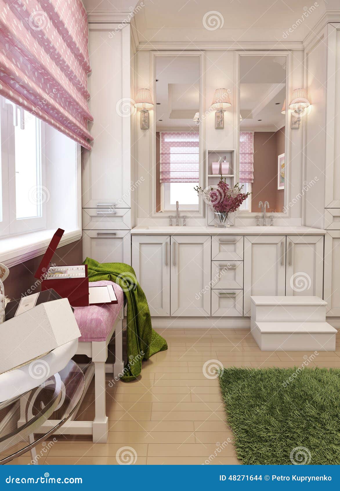 Bathroom For Girls In Classic Style Stock Illustration