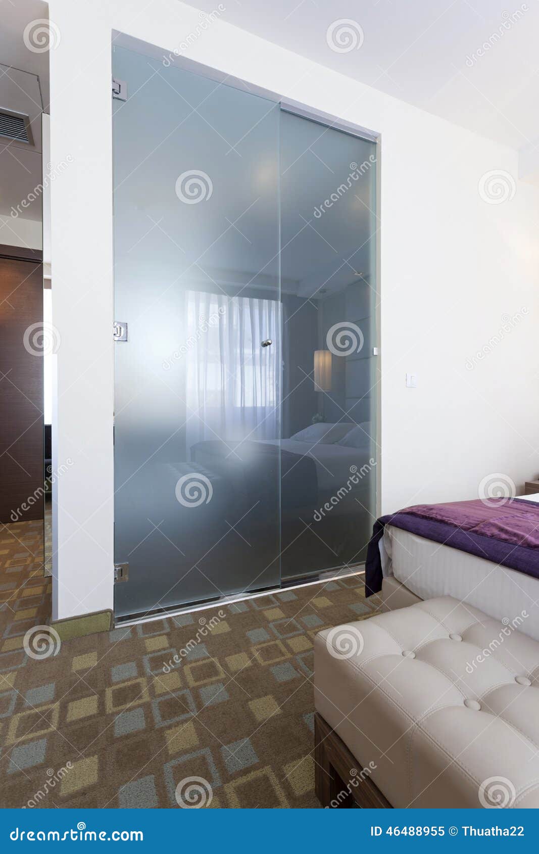 Bathroom Glass Wall in Hotel Room Stock Image Image of double