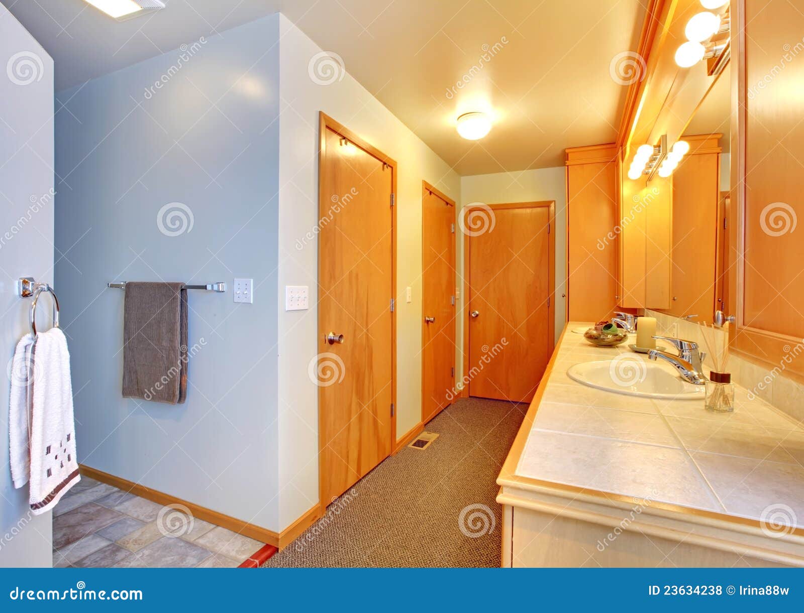 Bathroom House Interior with Many Doors. Stock Photo Image of closets