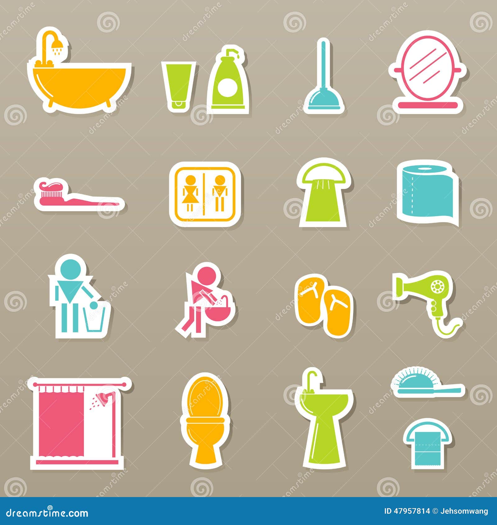 Bathroom icons set stock vector. Illustration of room 47957814