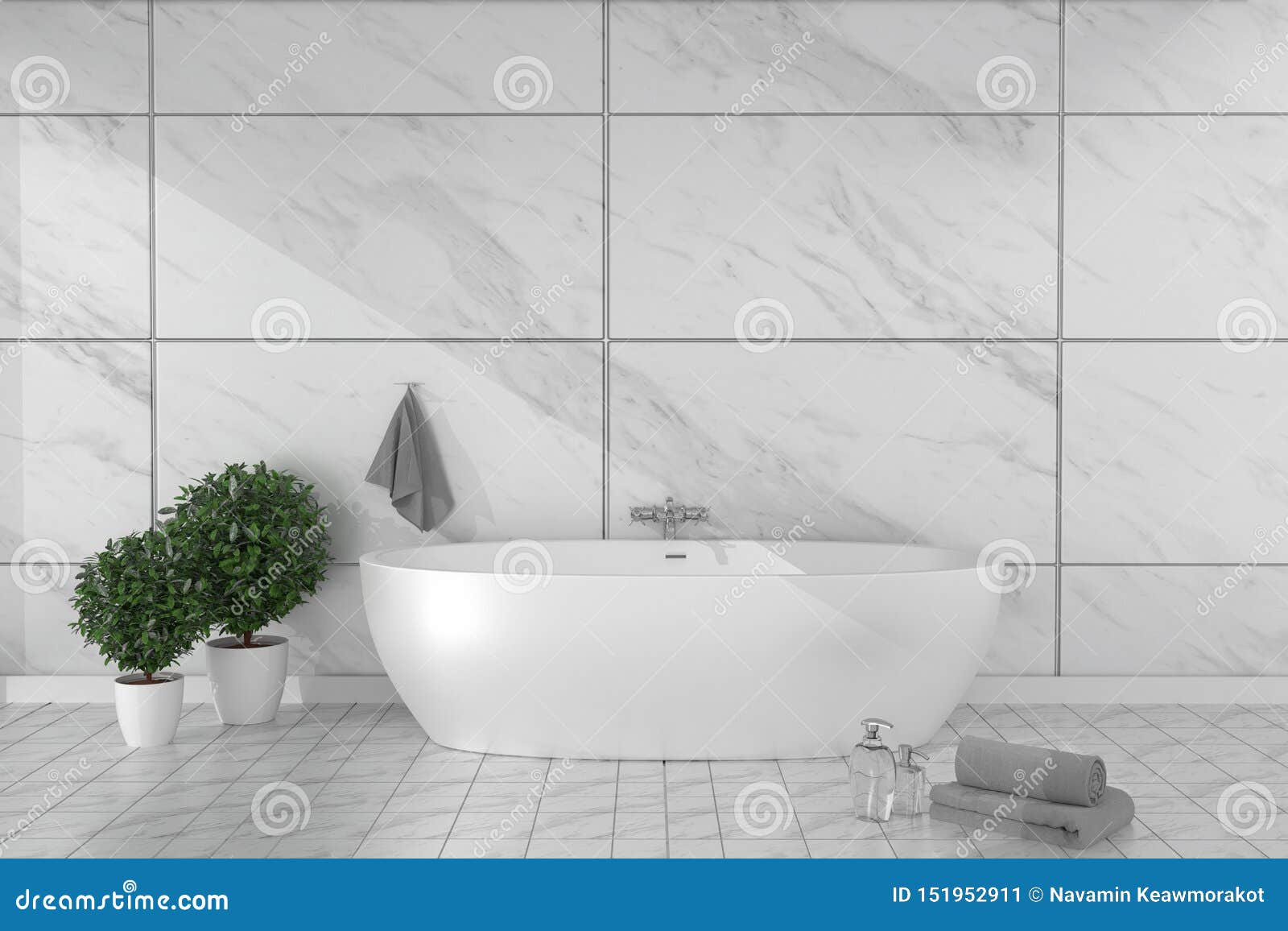Bathroom Interior Bathtub In Ceramic Tile Floor On Granite Tiles