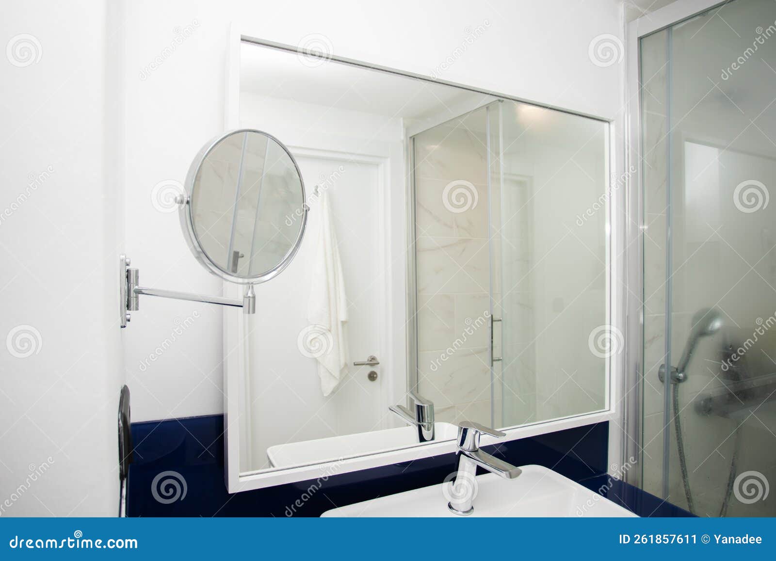 Bathroom Interior with Big Mirror and Shower Cabine Stock Image Image