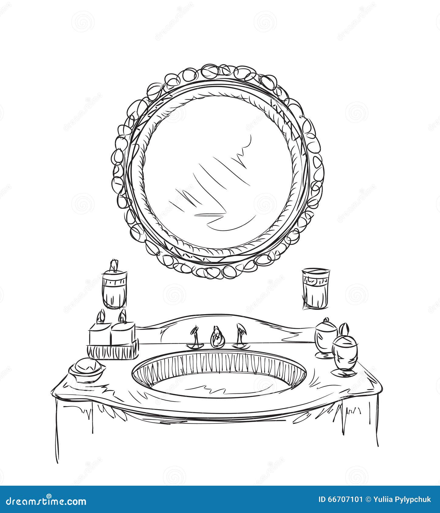 Bathroom Interior Elements. Hand Drawn Mirror. Stock Vector ...