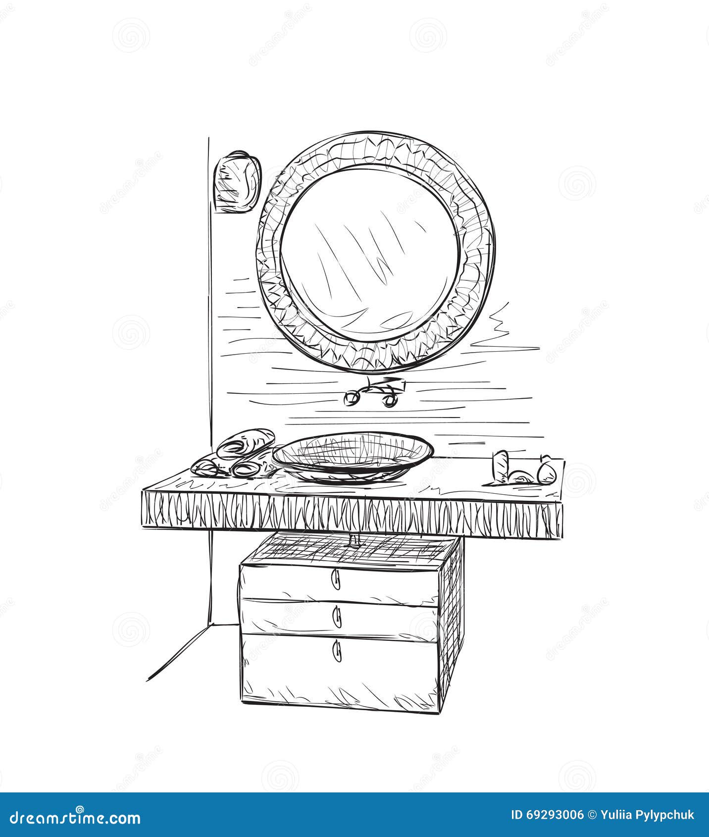 Bathroom Interior Elements. Hand Drawn Mirror. Stock Vector ...